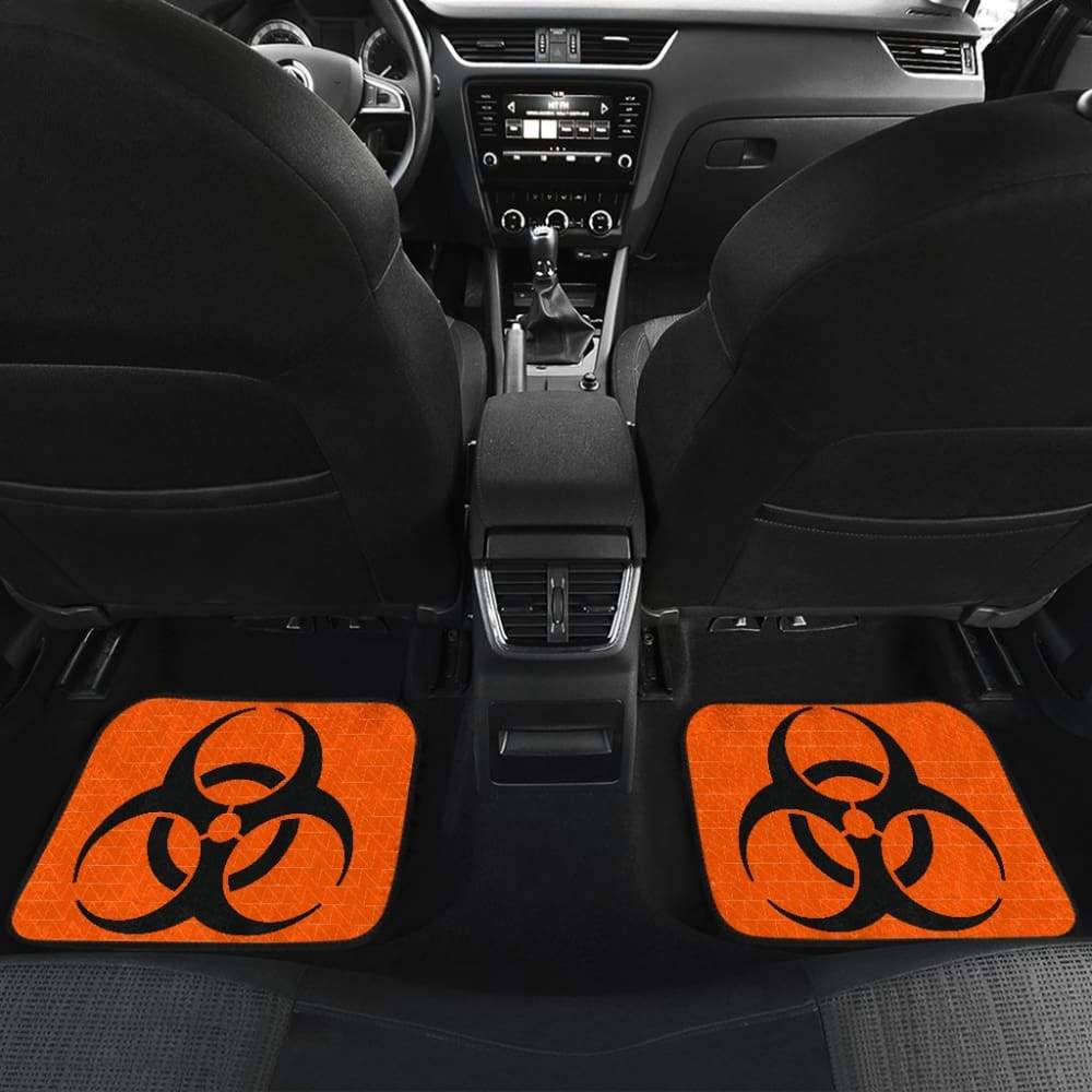 Black Biohazard Sign Orange Background Car Floor Mats