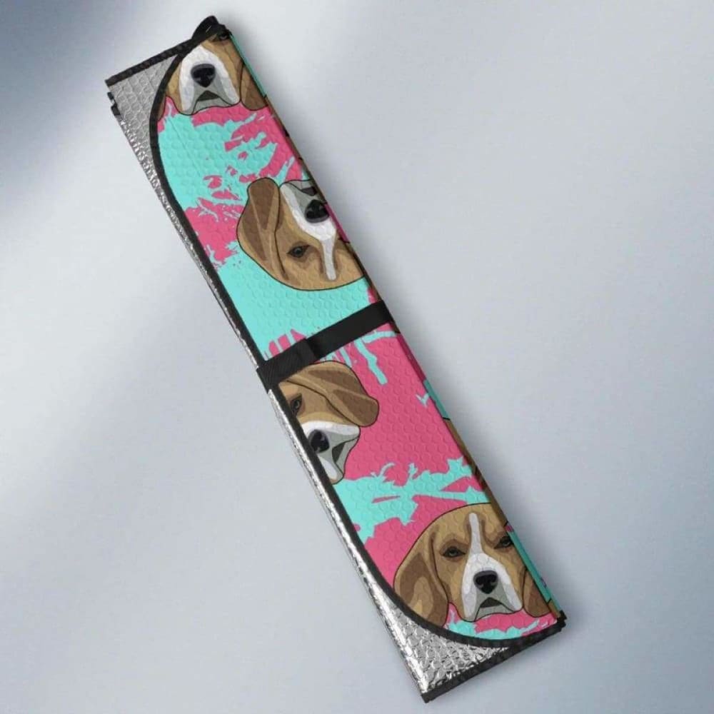 Beagle Muzzles Turquoise Paint Splashes Pink Pattern Car Auto Sun Shades