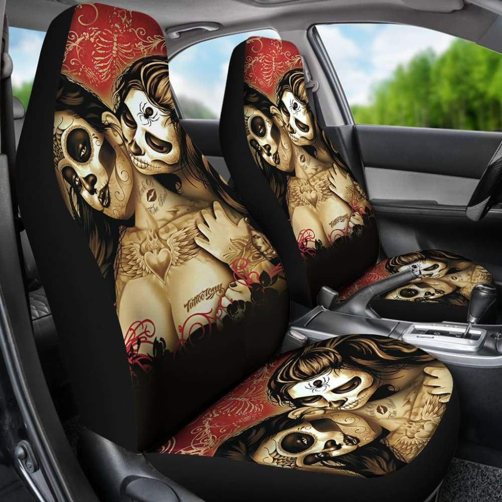 Calavera Sugar Skull Valentine Lovers Car Seat Covers