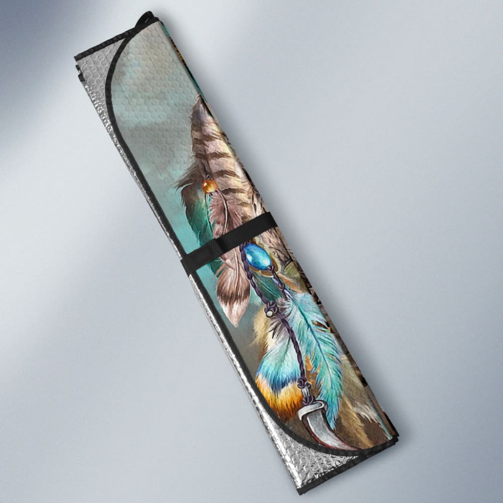Car Auto Sun Shades Native American Wolf Dreamcatcher