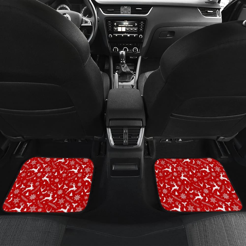 Reindeer Snowflake Christmas Tree On Red Theme Car Floor Mats