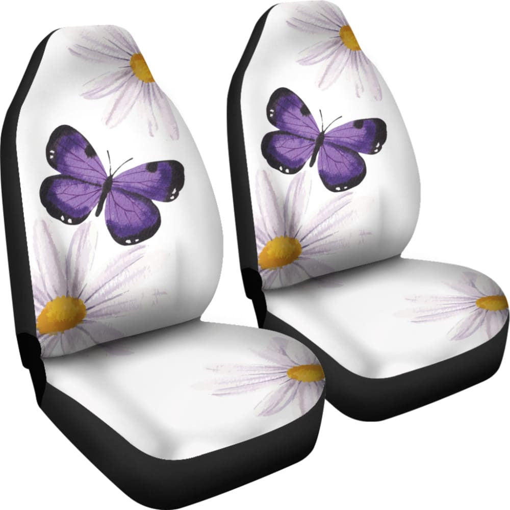 Floral Butterfly White and Purple Car Seat Covers