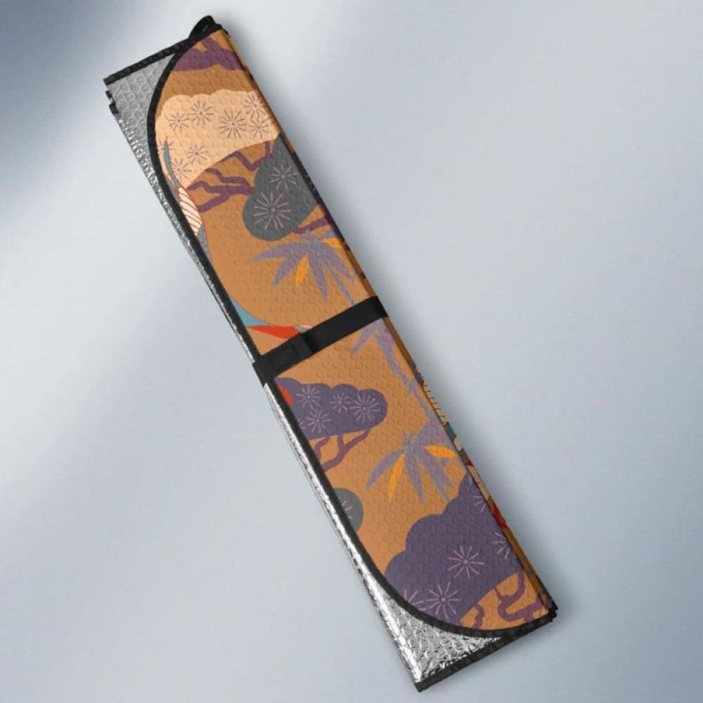 Bonsai Bamboo Stork Japanese Pattern Brown Theme Car Auto Sun Shades