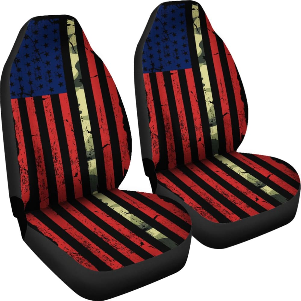 Red Themed American Flag Thin Green Line Car Seat Covers