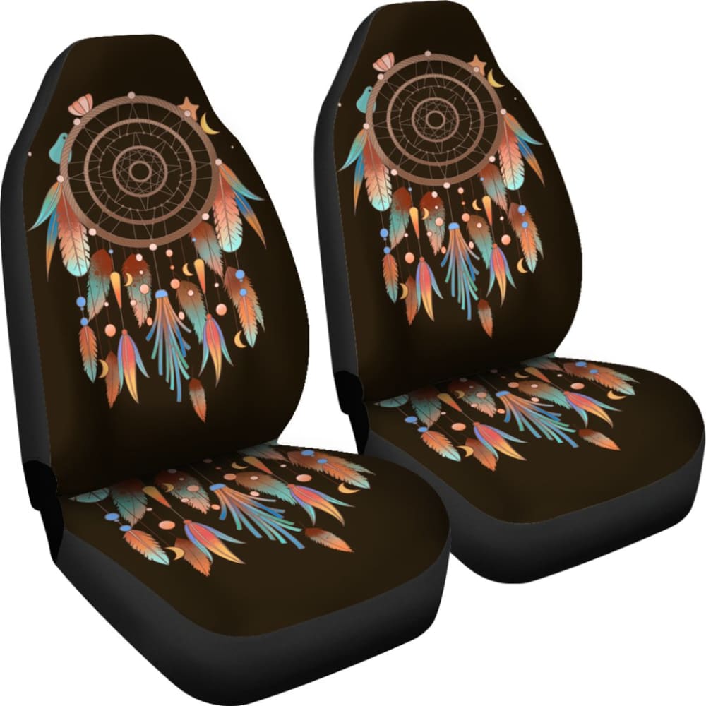 Native Dreamcatcher Feather Brown Themed Car Seats Covers