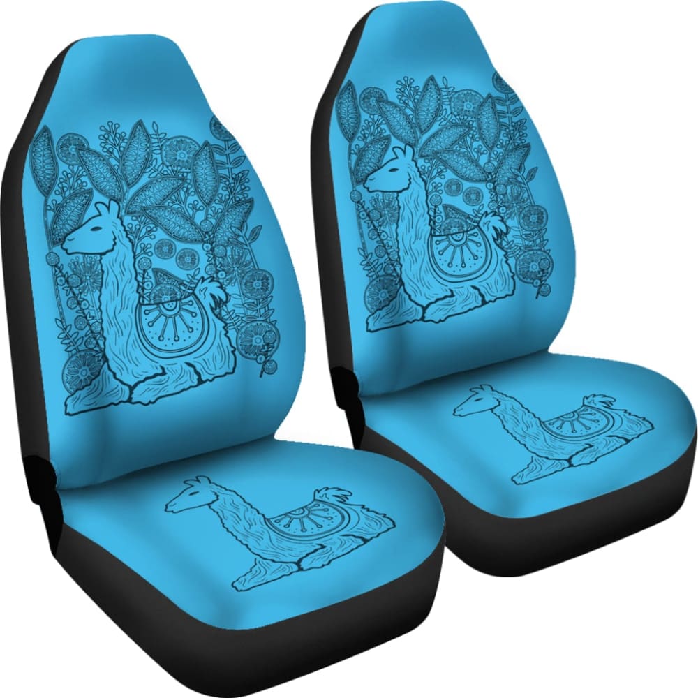Blue Llama Pattern On Boho Flower Background Car Seat Covers