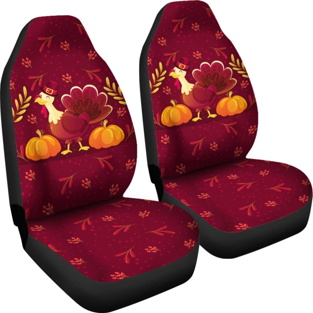 Thanksgiving Turkey Autumn Paw Print And Pumpkin Car Seat Covers