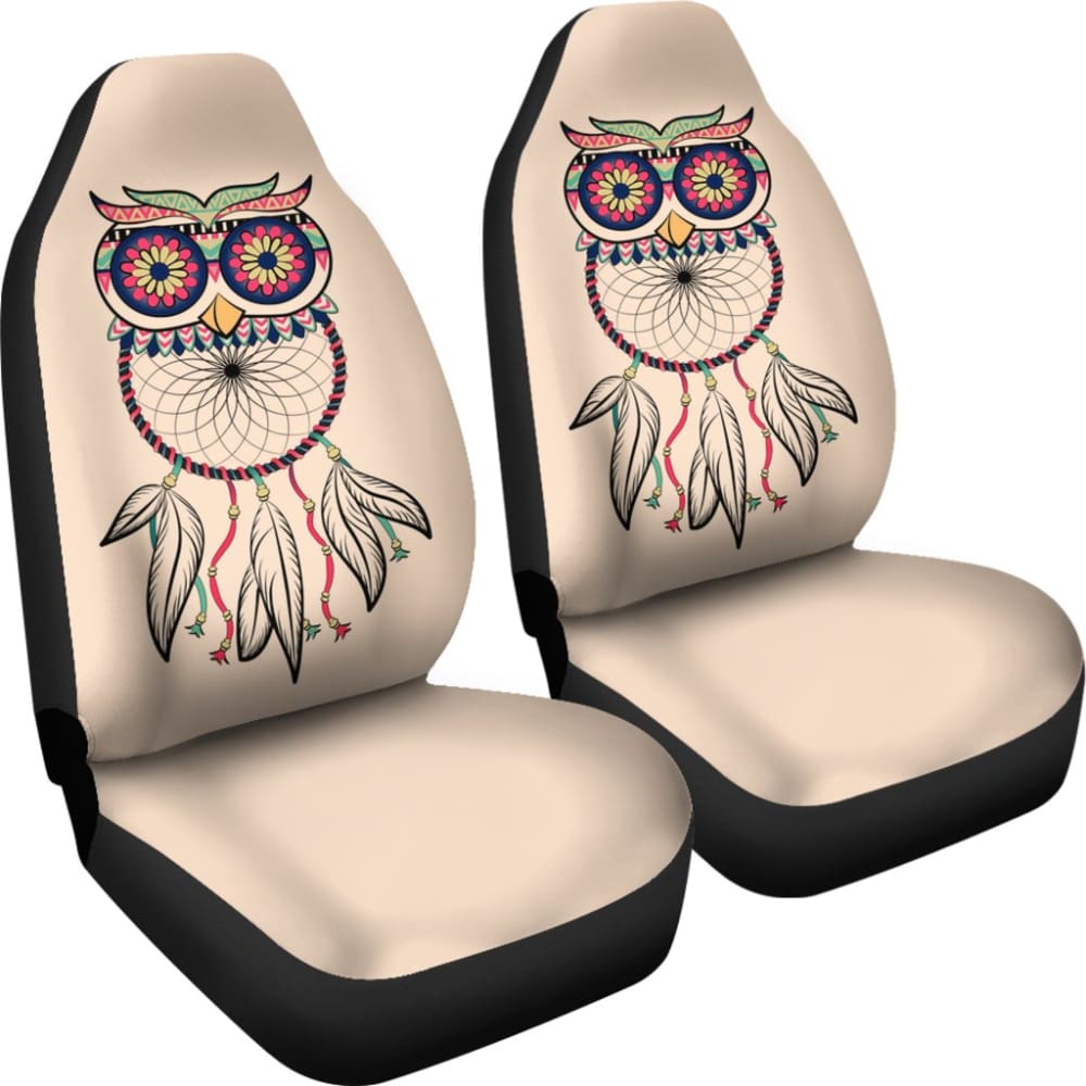 Cute Native American Owl Dreamcatcher Pink Themed Car Seat Covers
