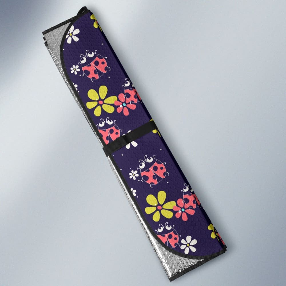 Beautiful Ladybug Funny Flower Print Car Auto Sun Shade