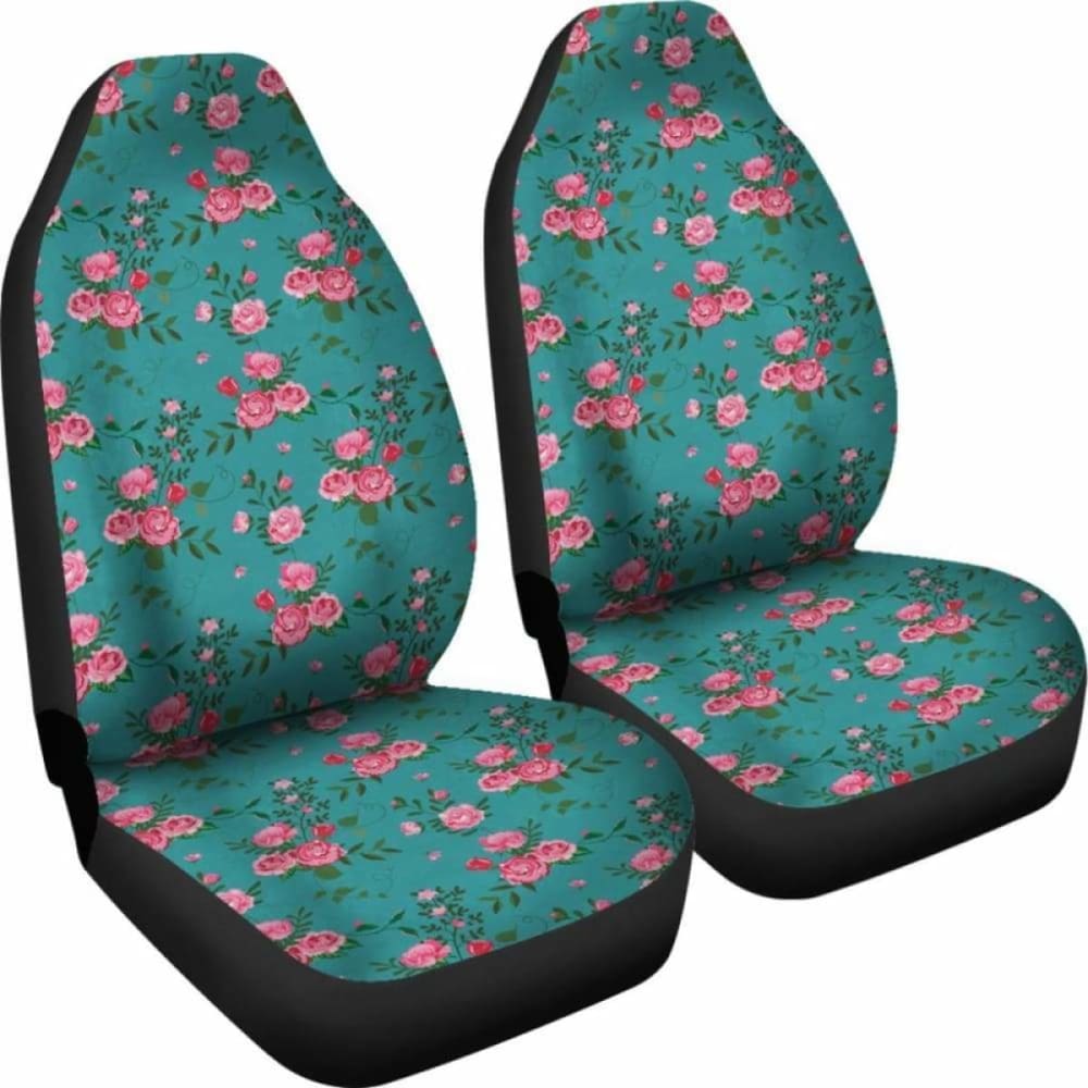 Teal With Pink Roses Shabby Chic Style Car Seat Covers