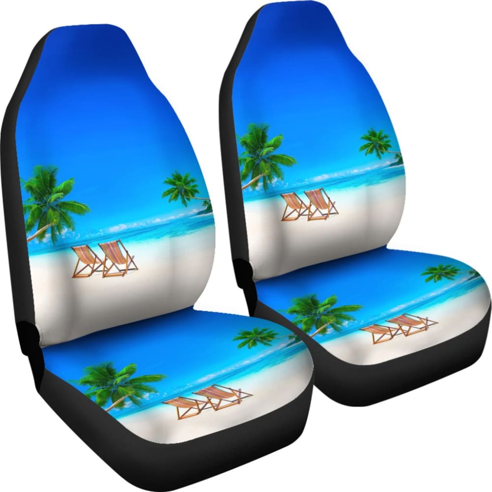 Beautiful Beach Car Seat Covers With Chairs And Palm Tree