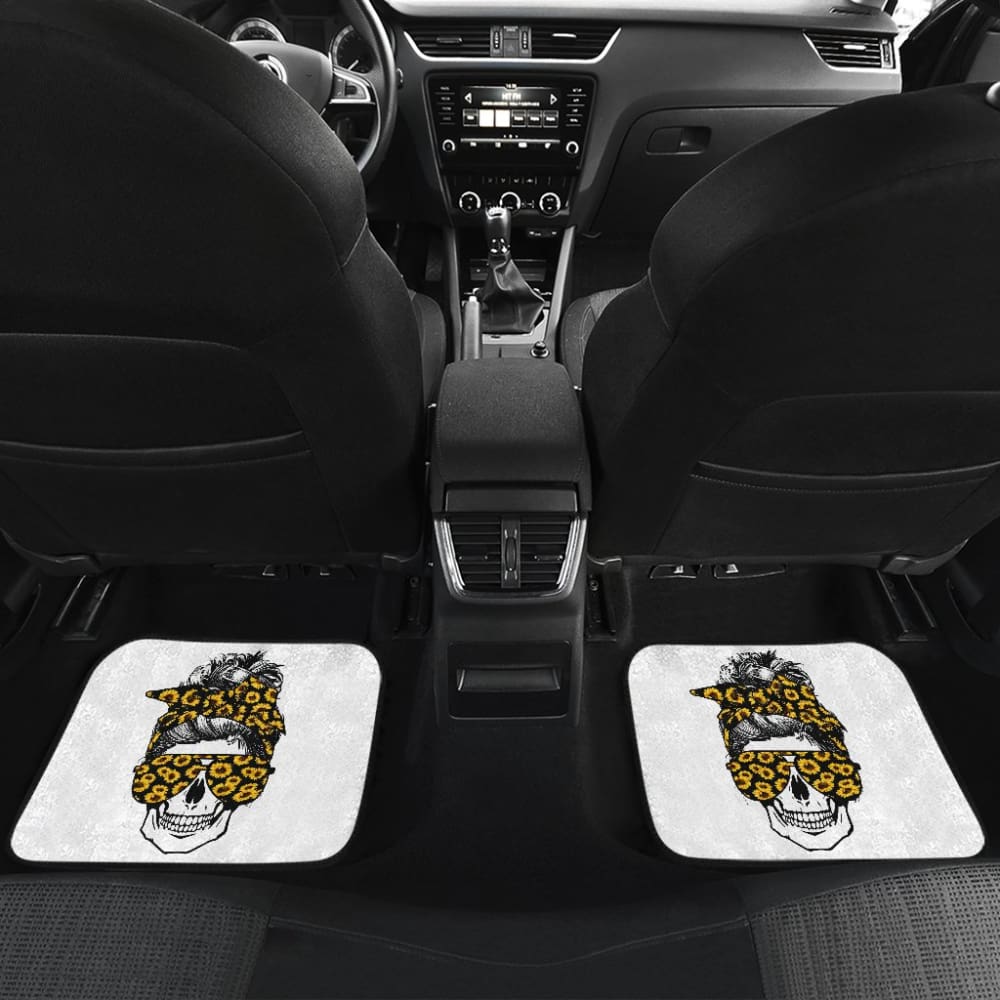 Amazing Skulls With Glasses And Bandana Sunflower Car Floor Mats