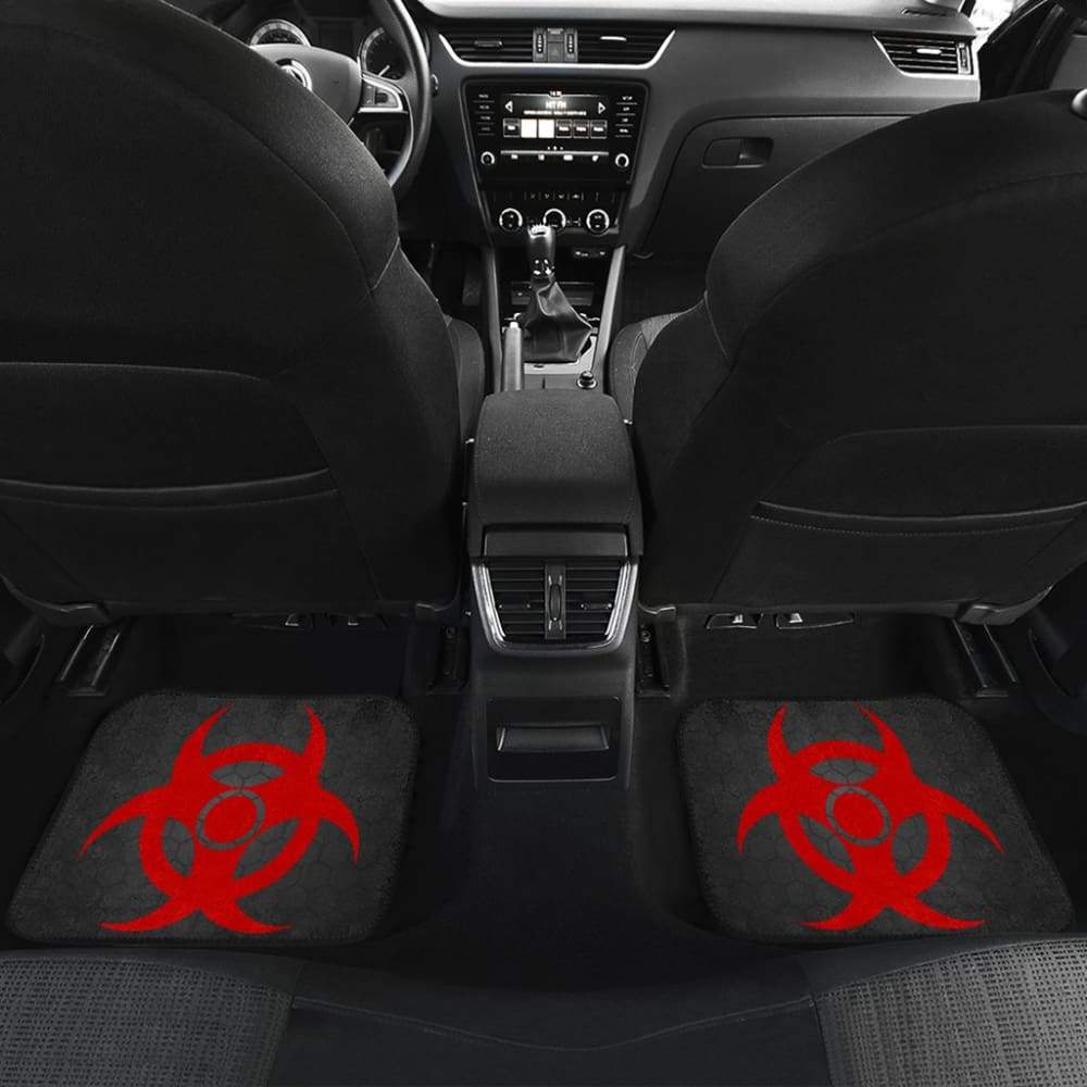Red Biohazard Warning Black Background Car Floor Mats