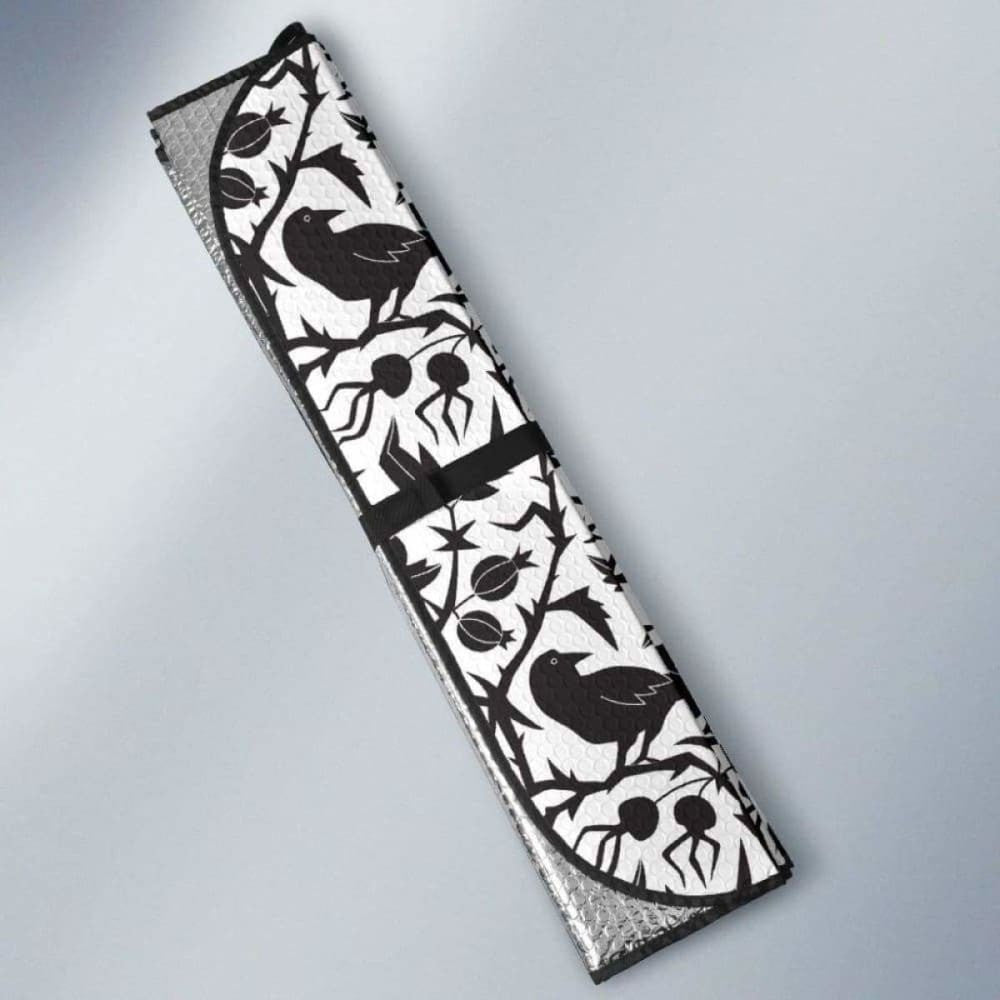 Crow Dark Floral Pattern Car Auto Sun Shades