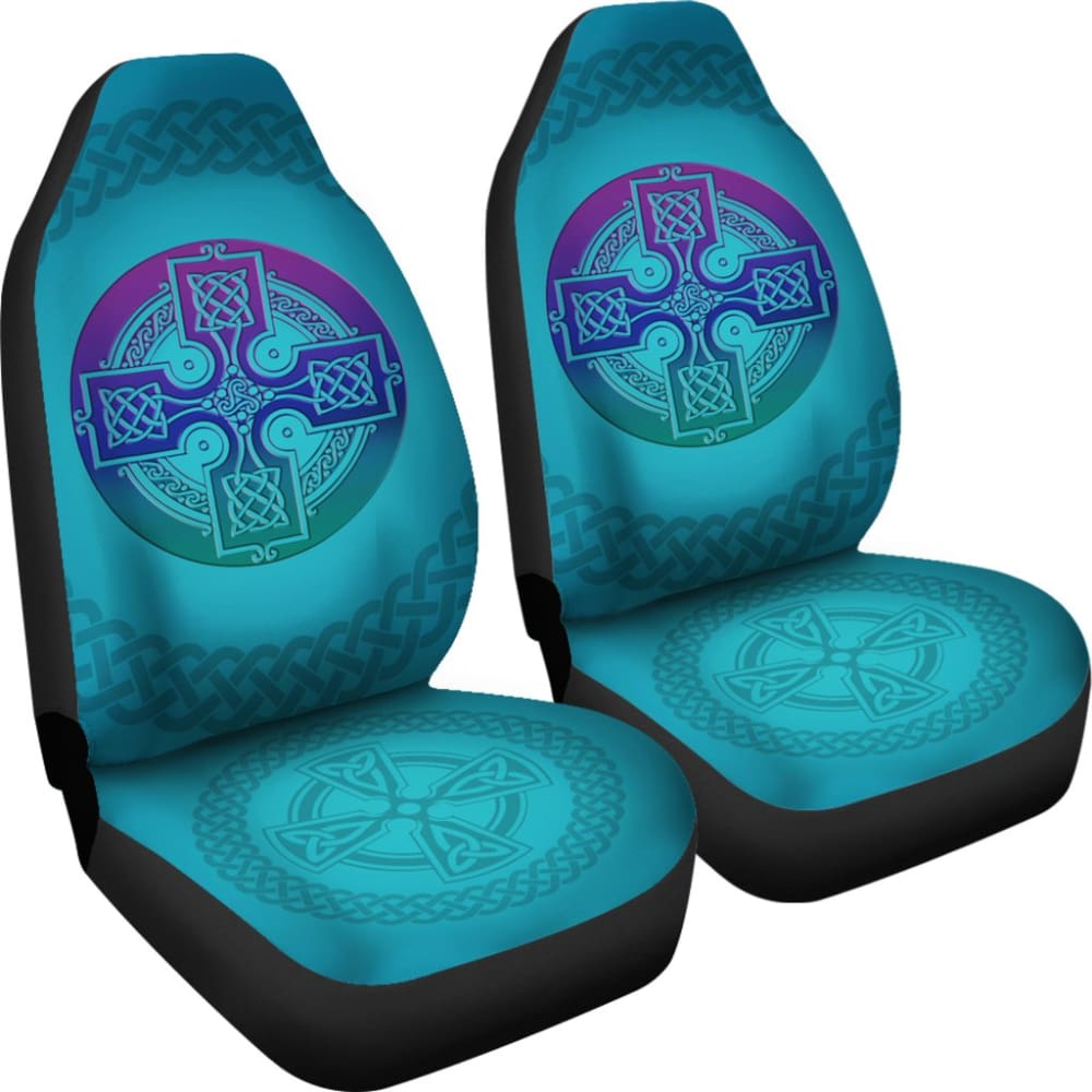 Celtic Circle Cross Car Seat Covers Set Purple and Blue