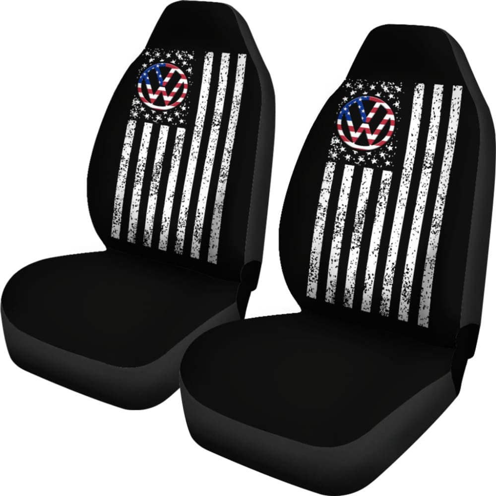 Volkswagen Custom White American Flag On Black Design Car Seat Covers