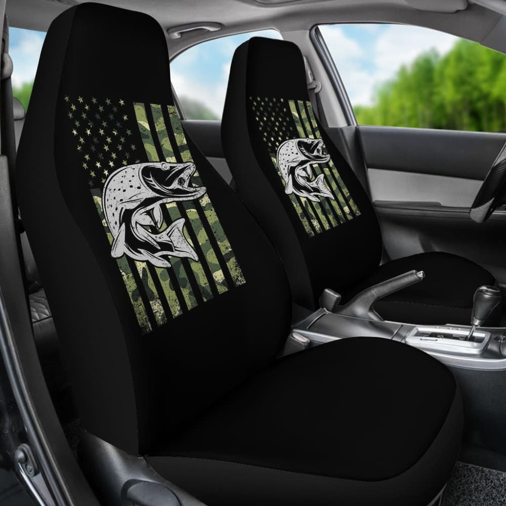 Amazing Trout Fish Custom Green American Flag Car Seat Covers
