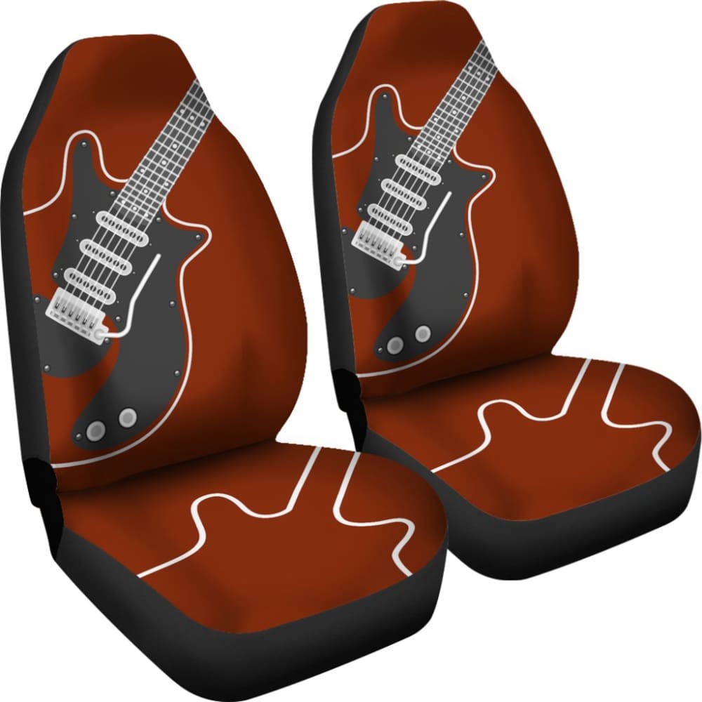 Amazing Electric Guitar In Red Themed Car Seat Covers
