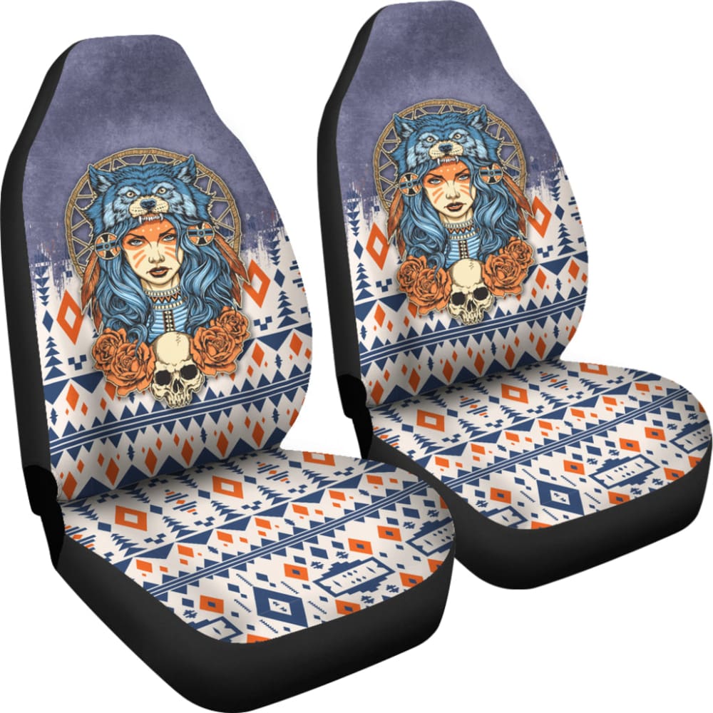 Canada Car Seat Covers Native American Girl With Wolf Headdress