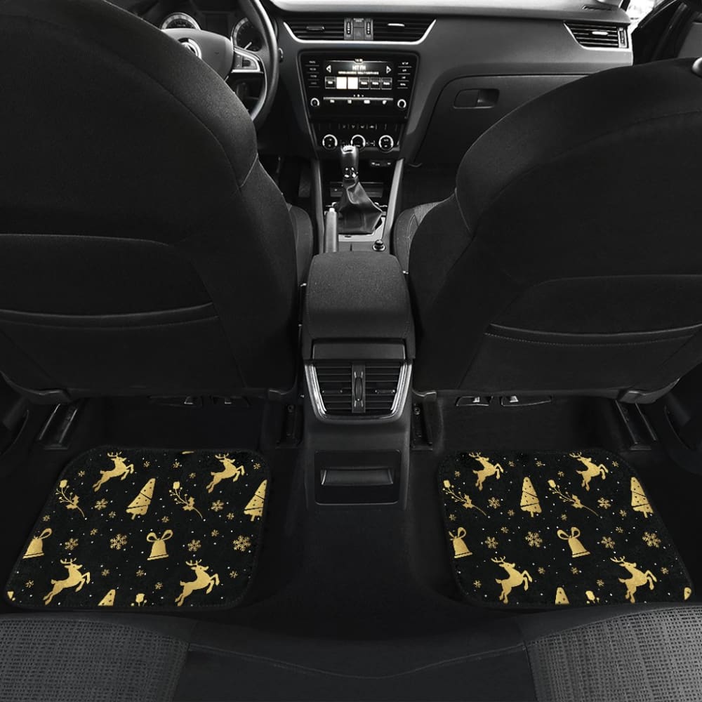 Golden Christmas Reindeer And Snowflake Car Floor Mats