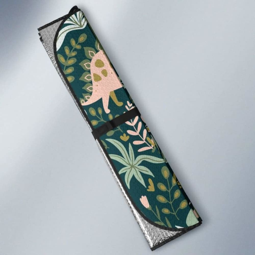 Dinosaurs Tropical Leaves Flower Pattern Car Auto Sun Shades