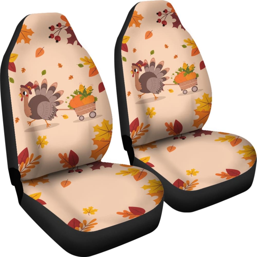 Thanksgiving Turkey Happy Moments With Autumn Leaves Car Seat Covers