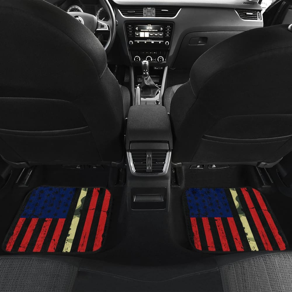 Red Themed American Flag Thin Green Line Car Floor Mats