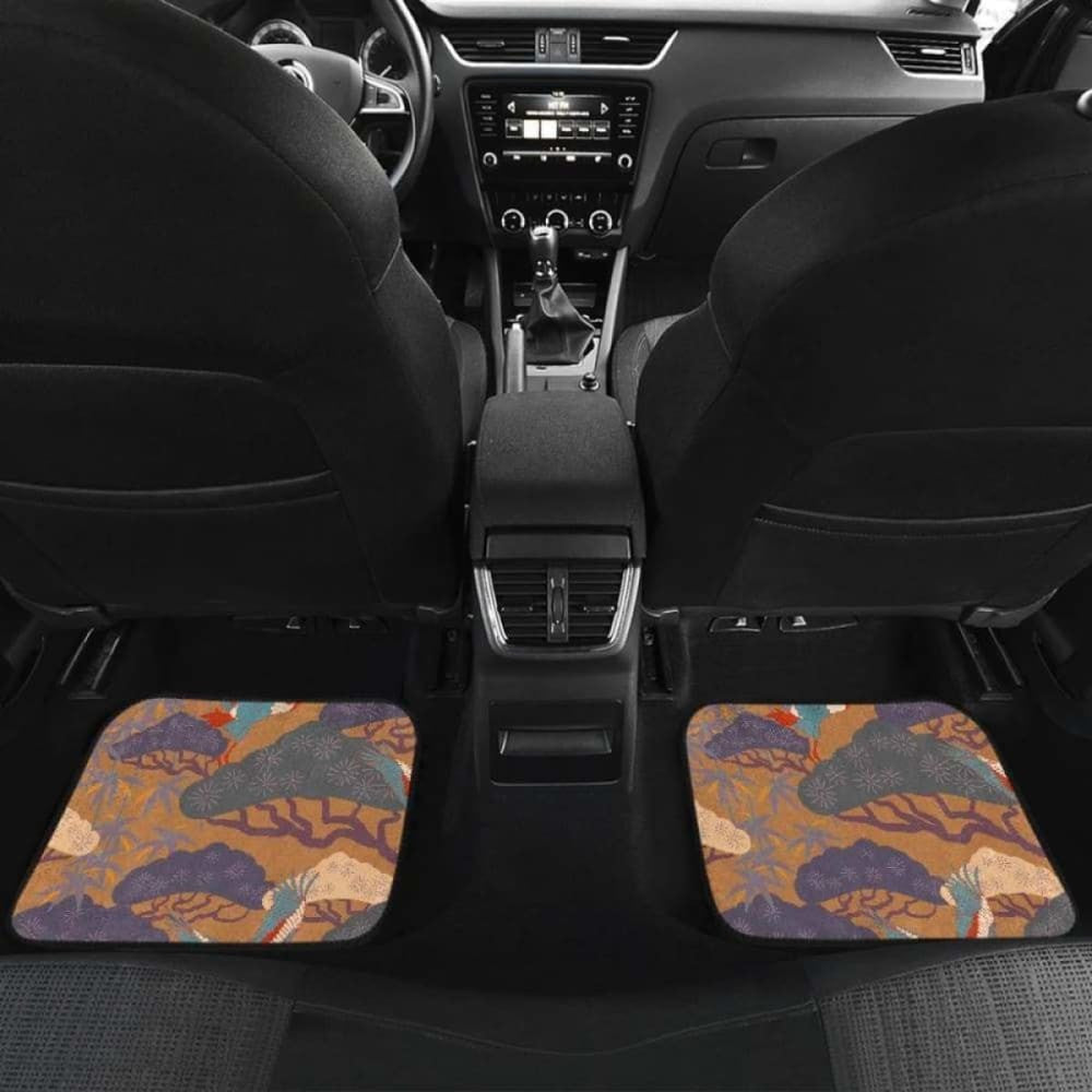 Bonsai Bamboo Stork Japanese Pattern Brown Theme Front And Back Car Mats