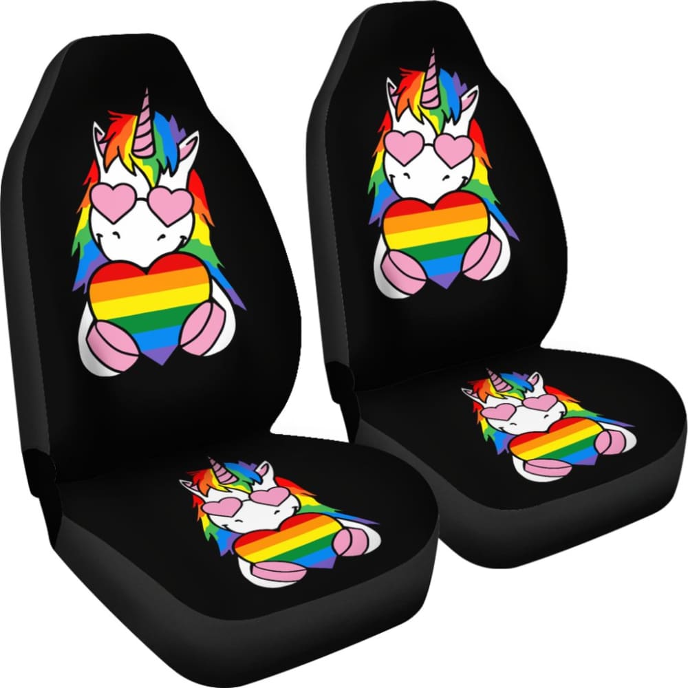 Pride LGBT Unicorn Car Seat Covers Custom Rainbow Gifts Idea Car Accessories