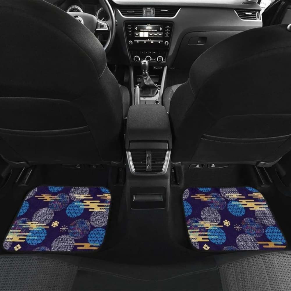 Blue Japanese Pattern Cloud Wave Flower Front And Back Car Mats