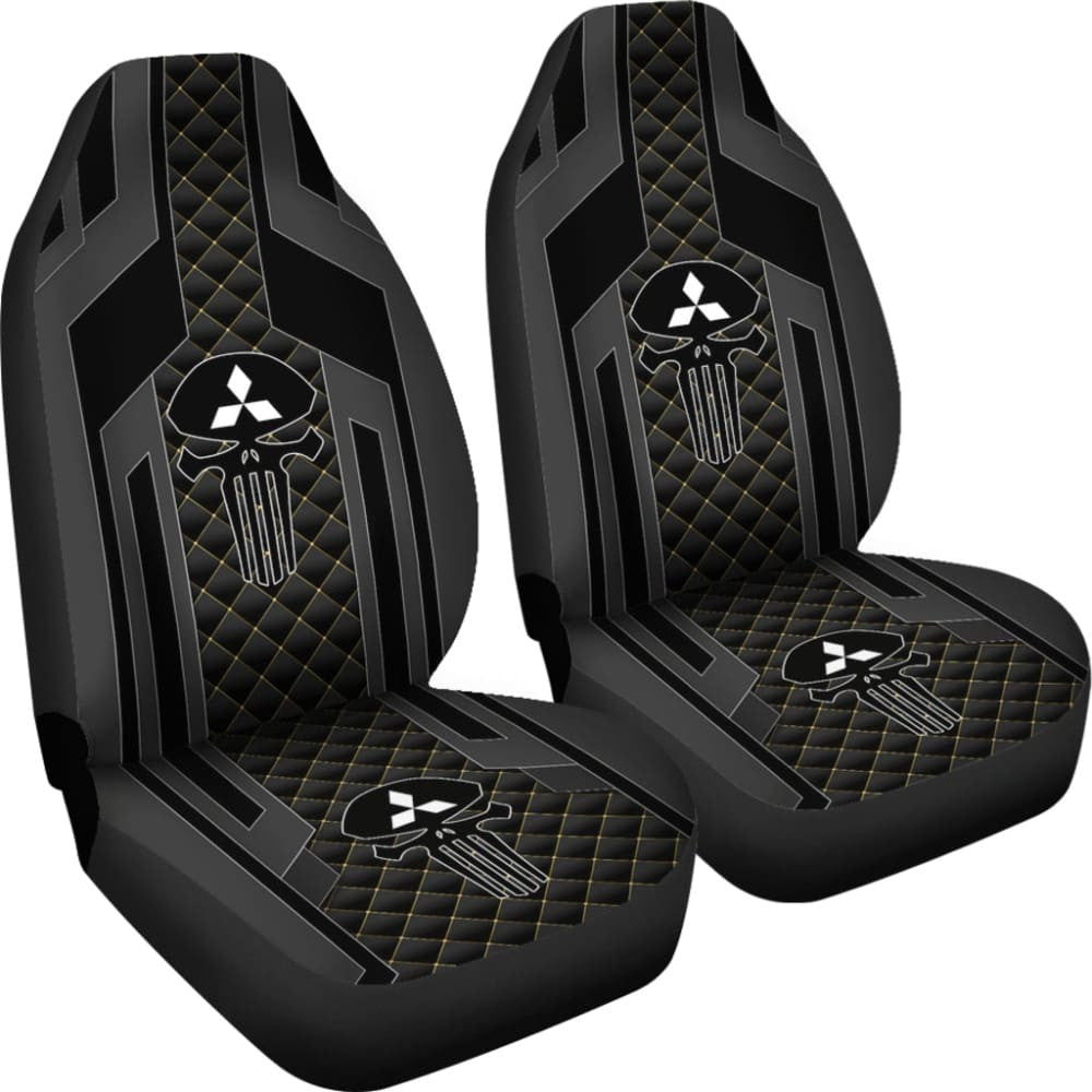 Black Themed Punisher Skull Mitsubishi Car Seat Covers