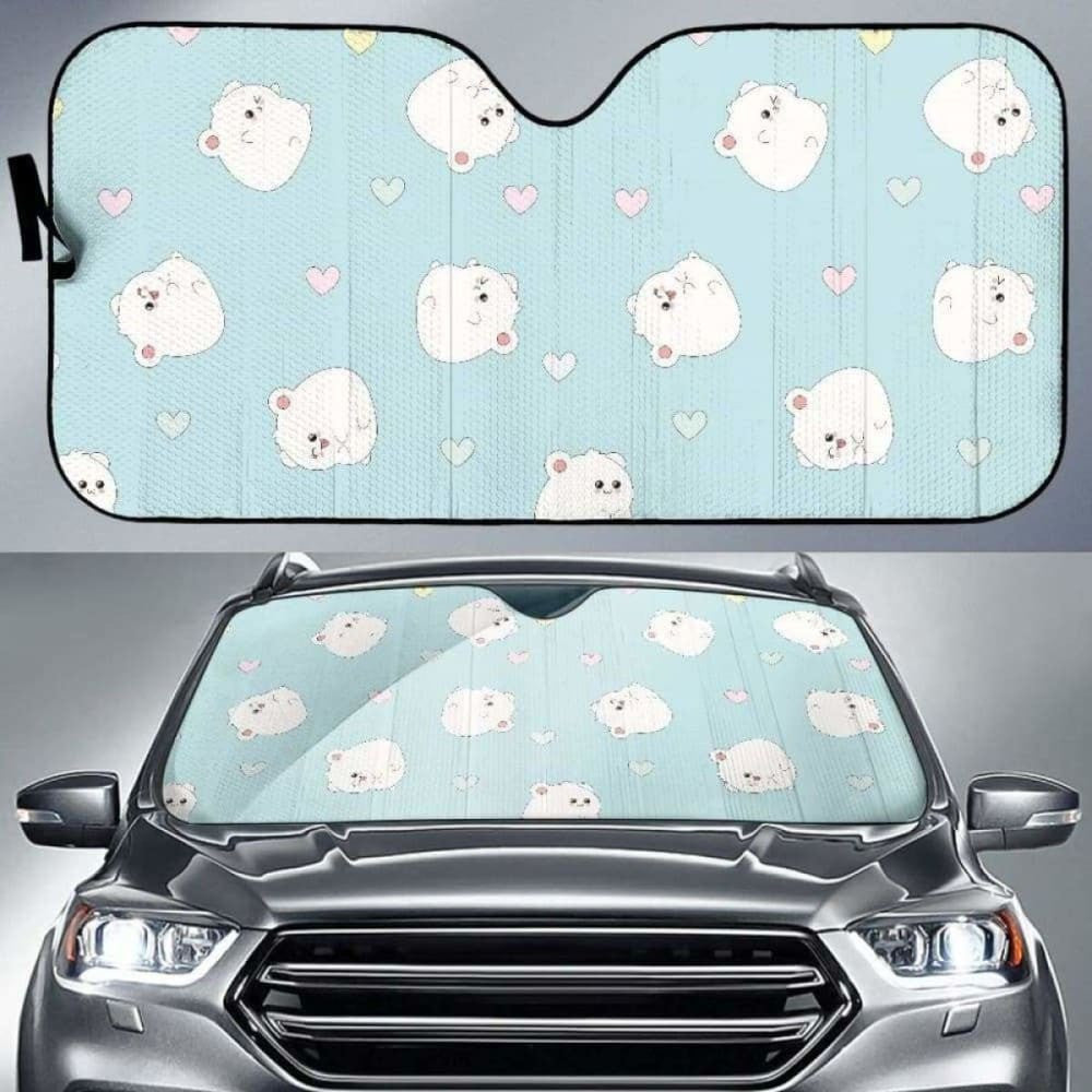 White Cute Hamsters Heart Pattern Car Auto Sun Shades