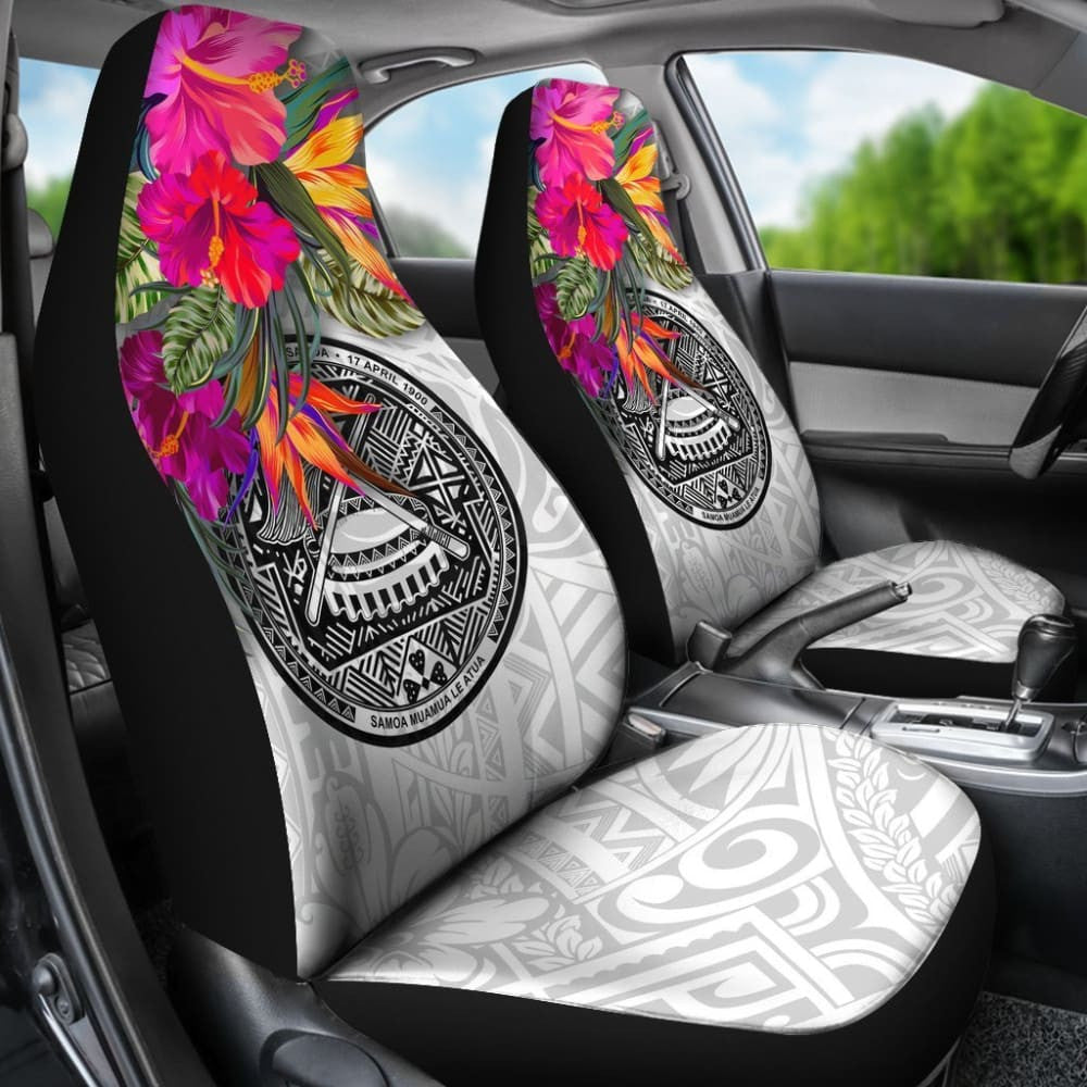 American Samoa Car Seat Covers Hibiscus Polynesian Pattern White -