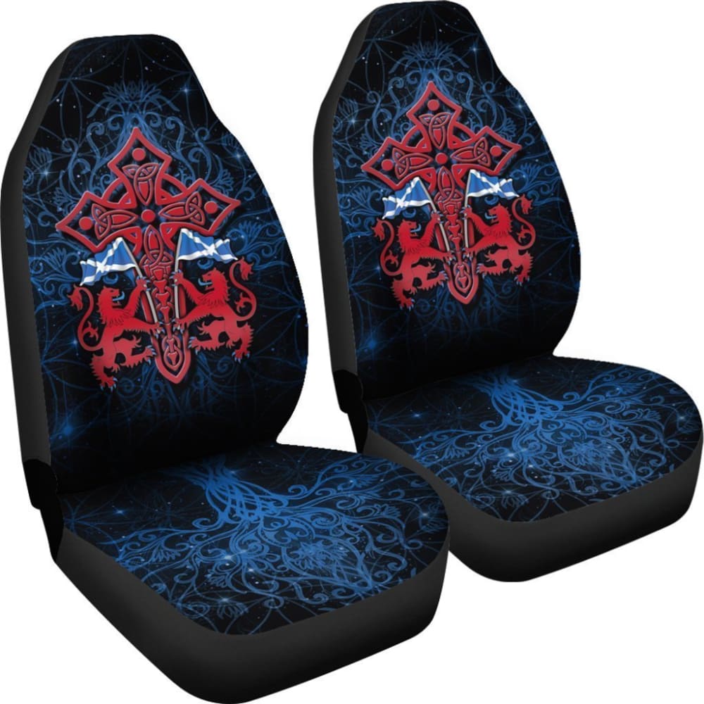 Scotland Celtic Car Seat Covers - Lion Rampant With Celtic Tree & Cross