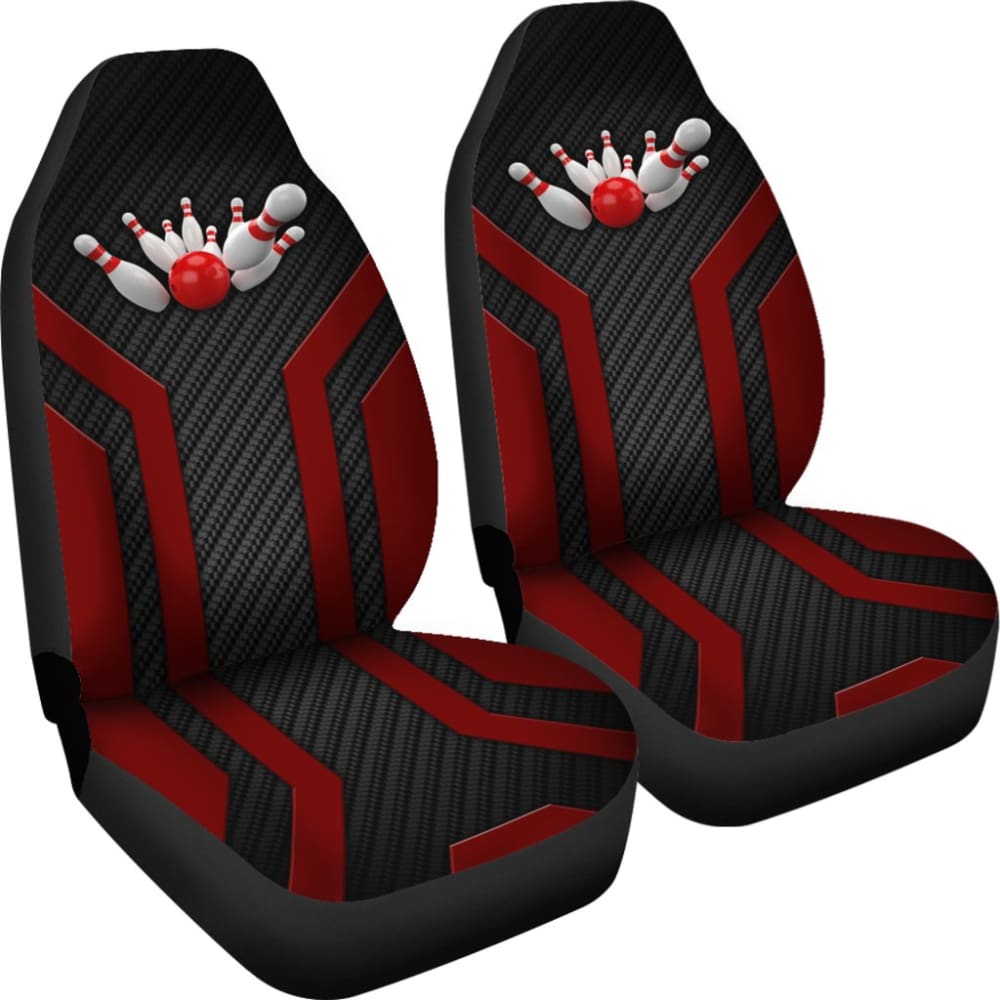 Bowling Metallic Style Printed Black Red Themed Car Seat Covers