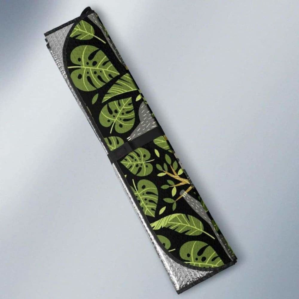 Cute Sloths Tropical Palm Leaves Black Background Car Auto Sun Shades