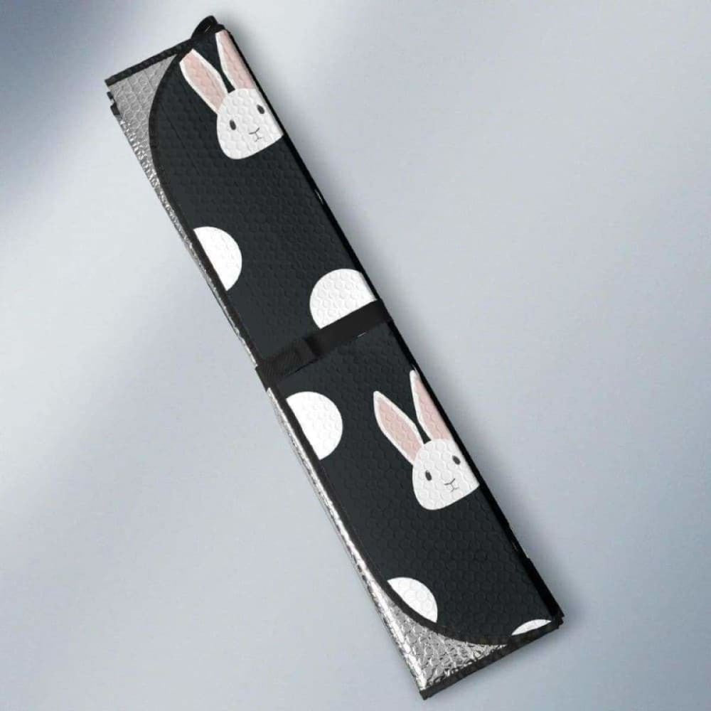 Cute White Rabbit Polka Dots Black Background Car Auto Sun Shades