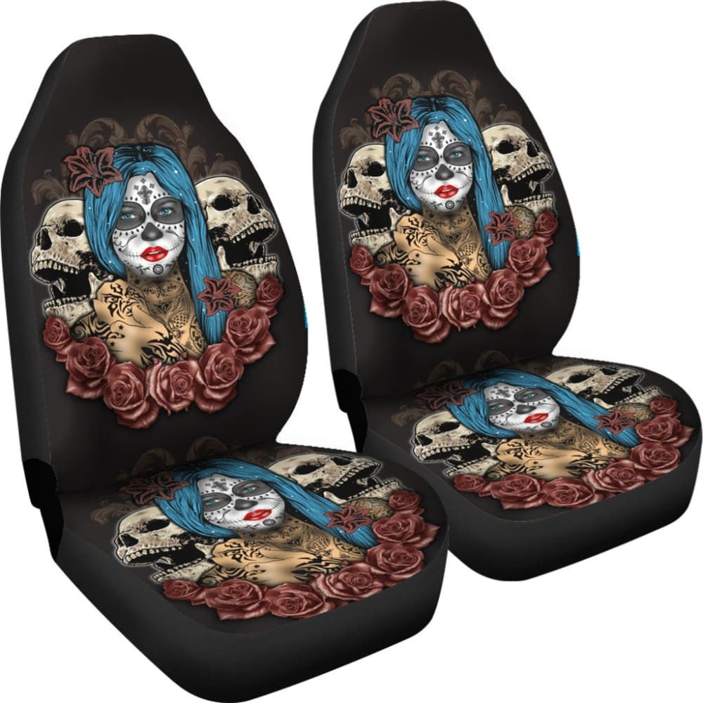 Blue Hair Sugar Skull Seat Covers