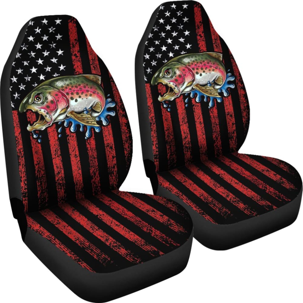 Trout Steelhead Fishing American Flag Printed Car Seat Covers