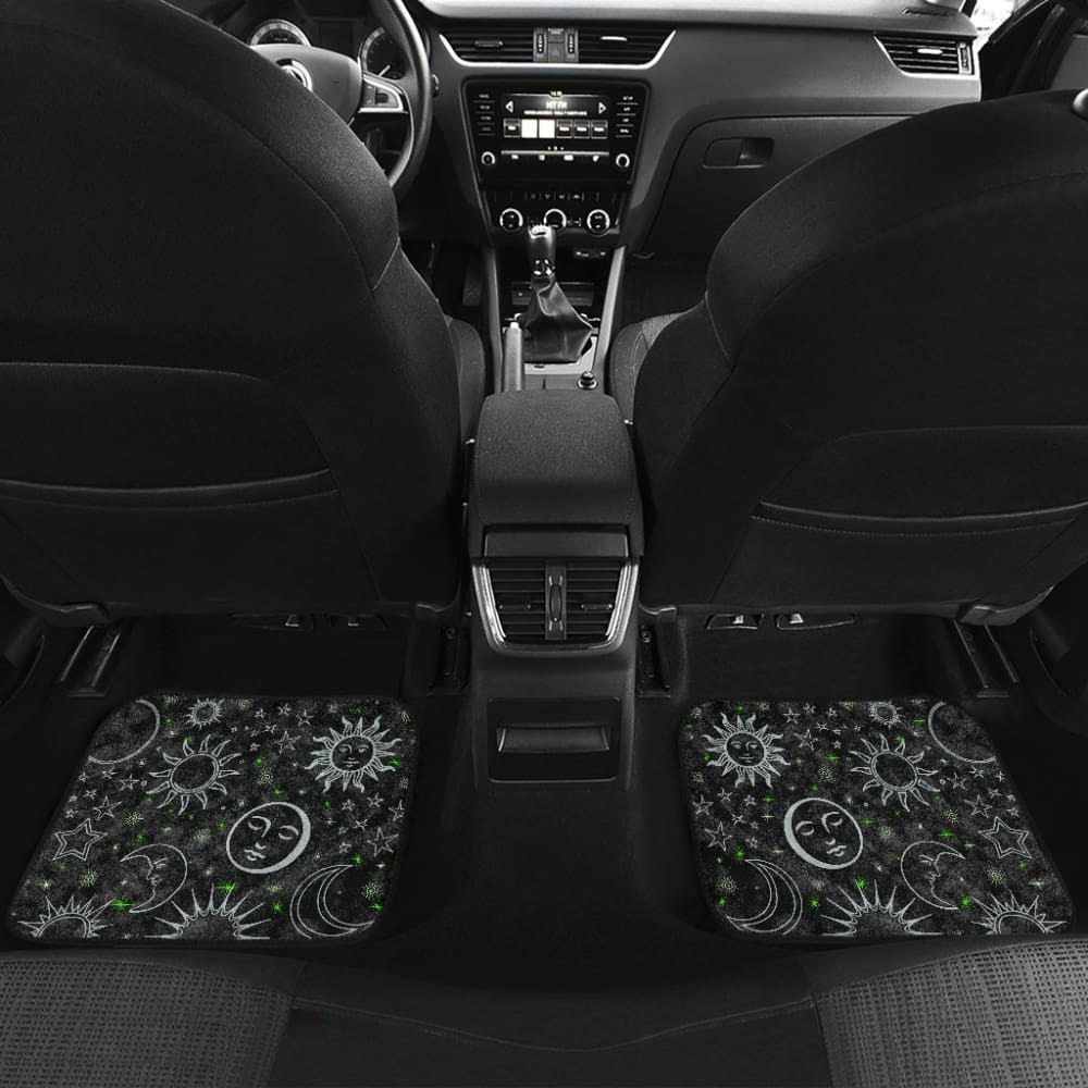 B&W Celestial With Green Stars Front And Back Car Mats