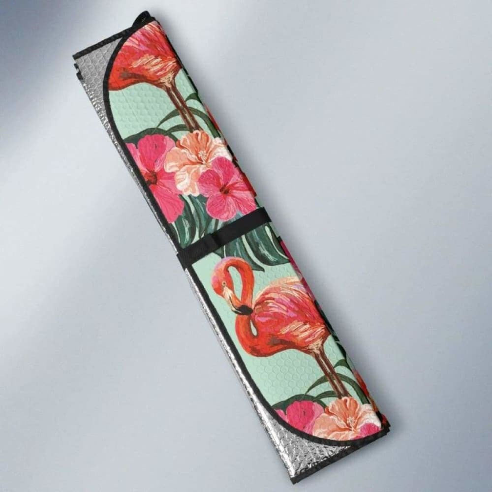 Beautiful Flamingo Tropical Palm Leaves Hibiscus Pateern Background Car Auto Sun Shades