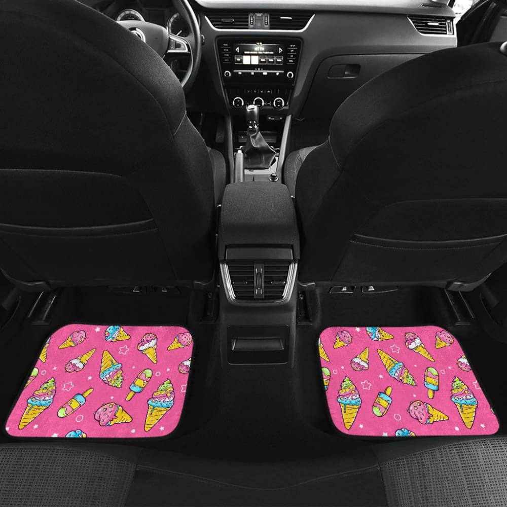 Funny Cute Ice Cream Pink Background Car Floor Mats