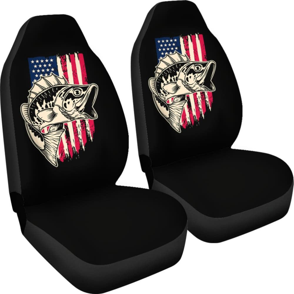 Stars And Stripes Largemouth Bass Fishing Custom American Flag Car Seat Covers