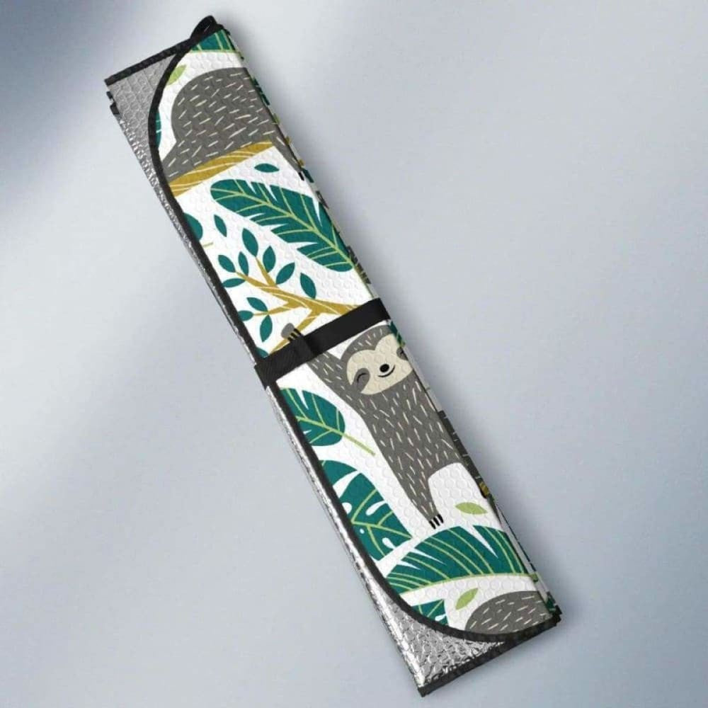 Cute Sloths Tropical Palm Leaves White Background Car Auto Sun Shades