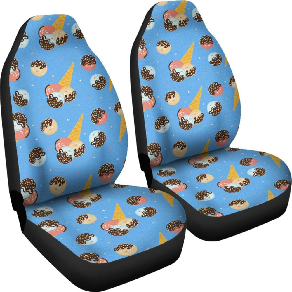 Funny Cute Ice Cream Blue Background Car Seat Covers