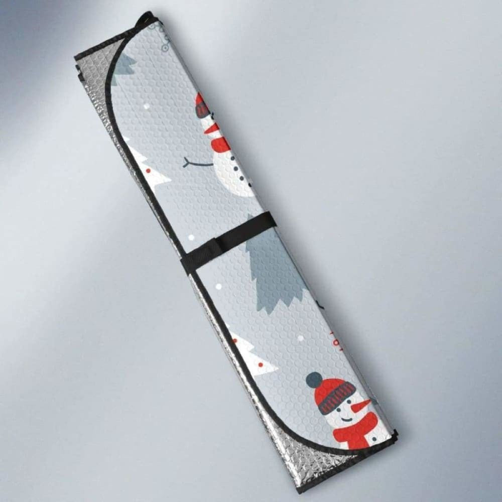Snowman Christmas Tree Snow Gray Background Car Auto Sun Shades