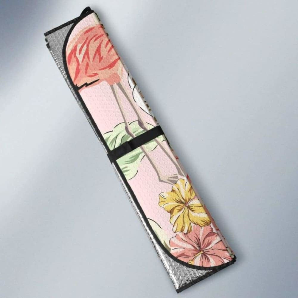Pink Flamingo Birds Pineapples Hibiscus Flower Pattern Car Auto Sun Shades
