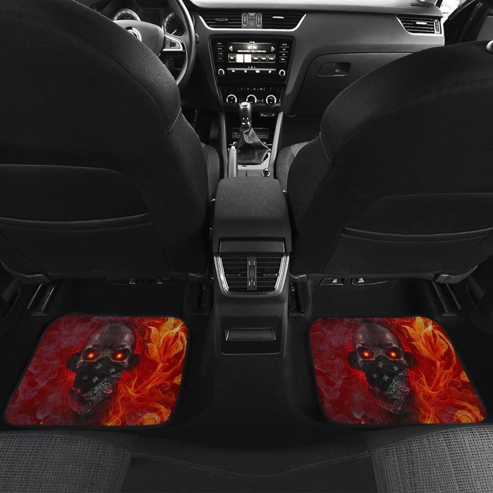 Amazing Red Fire Music Headphone Gothic Skull Car Floor Mats