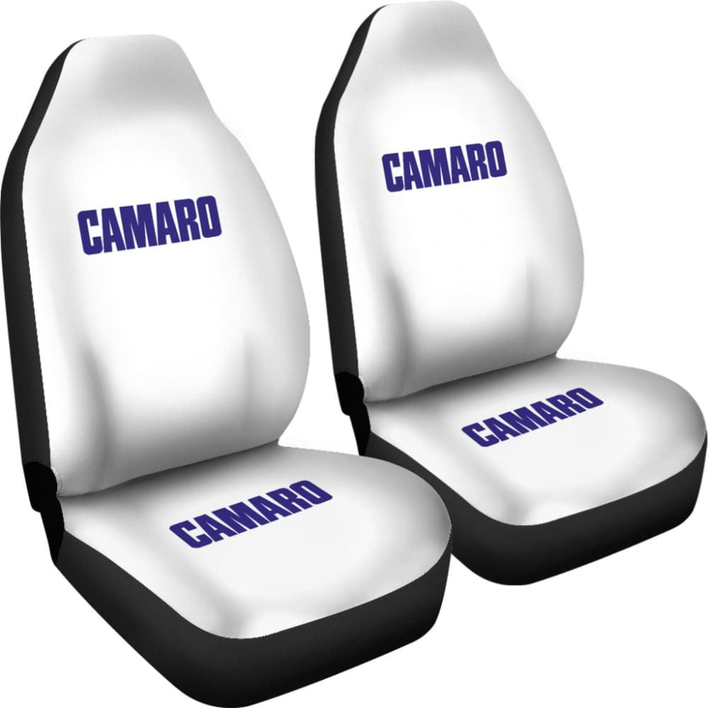 White Camaro Blue Letter Car Seat Covers