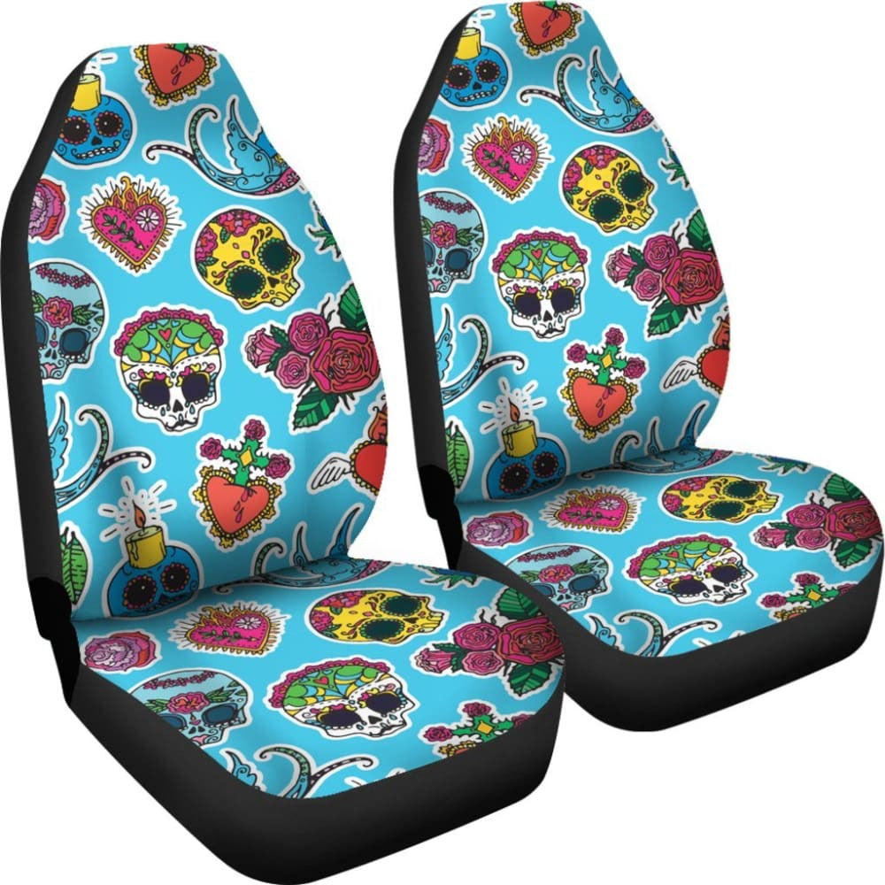 Blue Sugar Skull Car Seat Covers